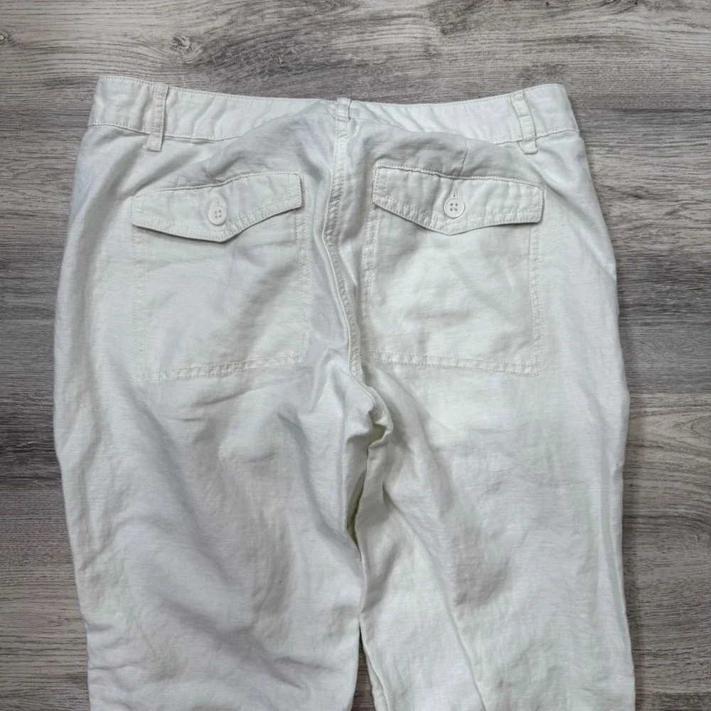 LOFT Womens White Cargo Utility‎ Pants Size 0 Linen Blend Casual Chic - Picture 6 of 10